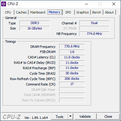 Вкладка Memory в CPU-Z